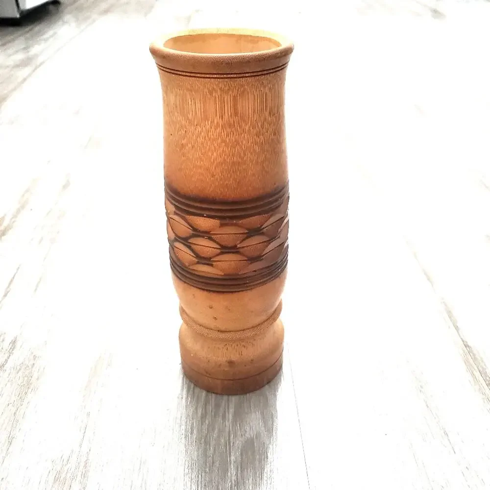 Vintage Bamboo Vase Wood Rustic Decor